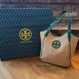 Tory Burch Brewster Small Slouchy Straw Tote